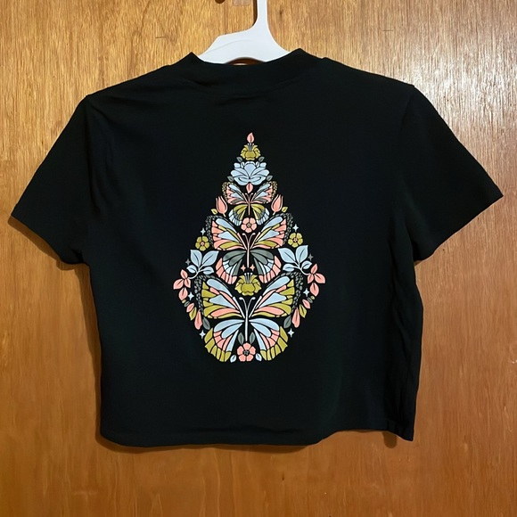 •VOLCOM•BLACK FLORAL DIAMOND CROP TEE "TRUE TO THIS" SIZE SMALL EUC - Picture 6 of 10